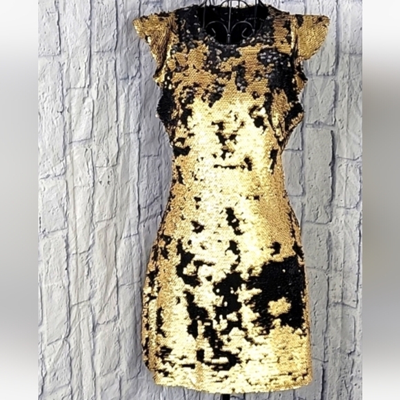 Endless rose gold and black sequin flip party mini dress flutter sleeve small - Picture 1 of 13
